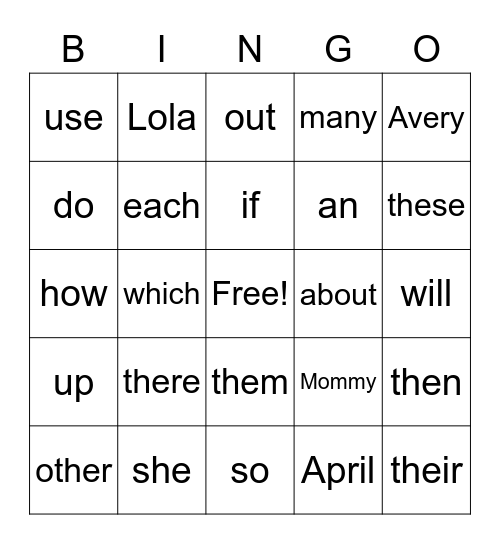 Sight Words #5 #6 Bingo Card