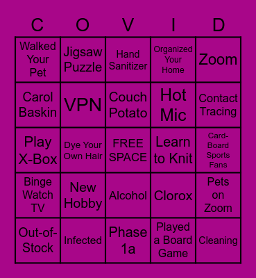 Quarantine BINGO Card