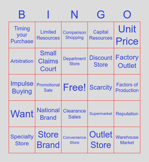 Chapter 15 Review Bingo Card