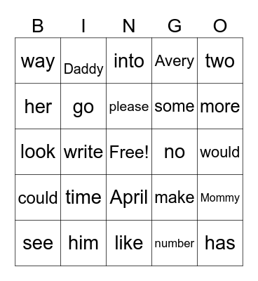 Sight Words #7 #8 Bingo Card