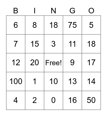First Grade Bingo Card