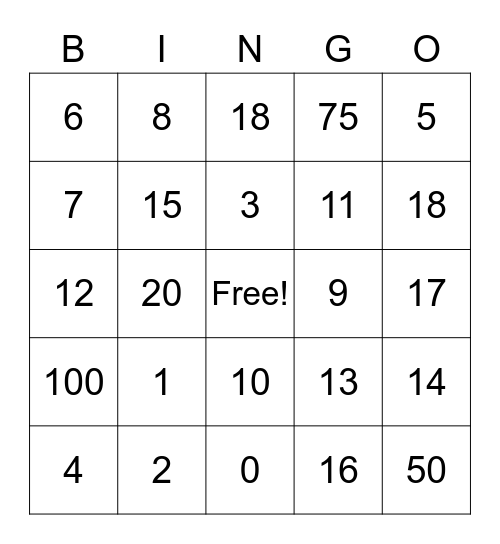 First Grade Bingo Card