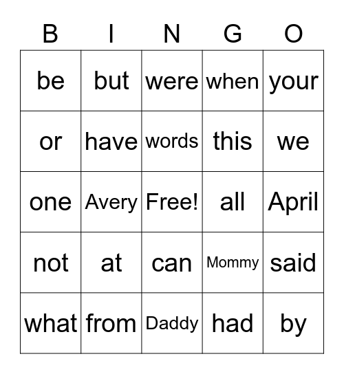 Sight Words #3 #4 Bingo Card