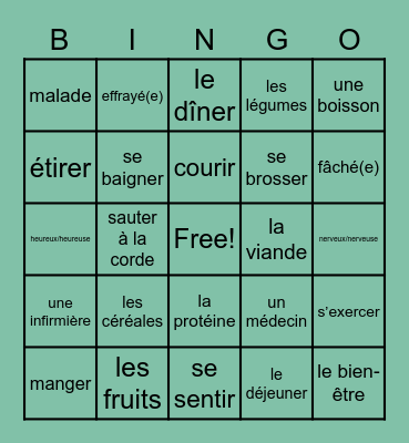 La santé Bingo Card