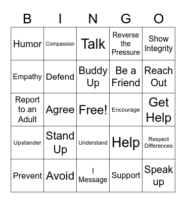 Upstander Bingo Card