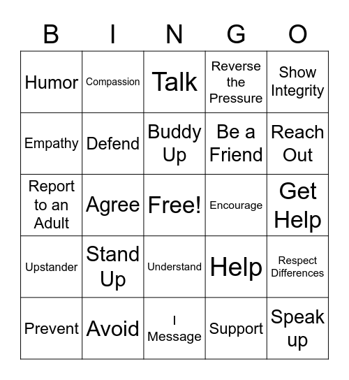 Upstander Bingo Card