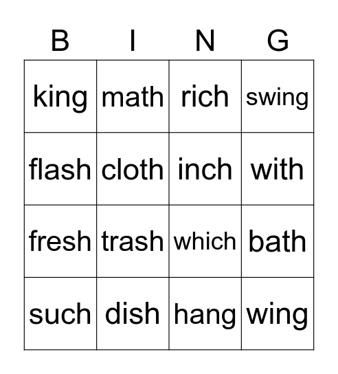 Ending Digraphs Bingo Card