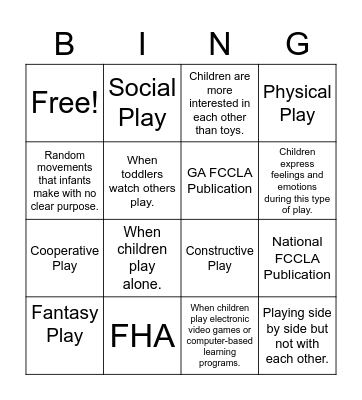12 Types of Play Bingo Card