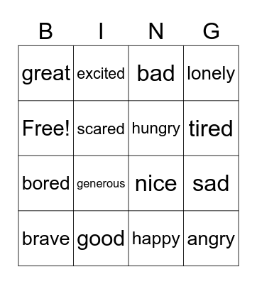 Feelings Bingo Card