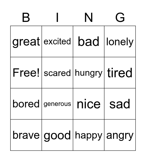 Feelings Bingo Card