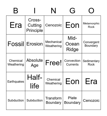 Earth Science! Bingo Card