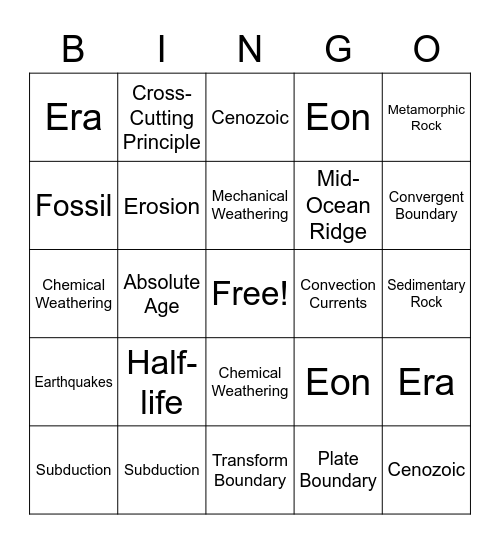 Earth Science! Bingo Card