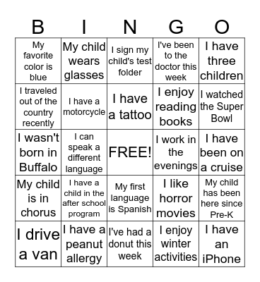 Meet and Greet Bingo Card