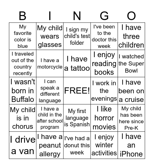 Meet and Greet Bingo Card