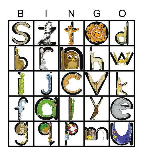 zoophonics Bingo Card