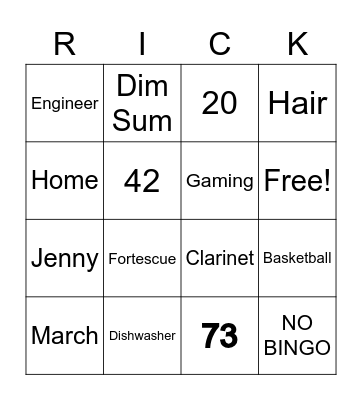 Rick Bingo Card