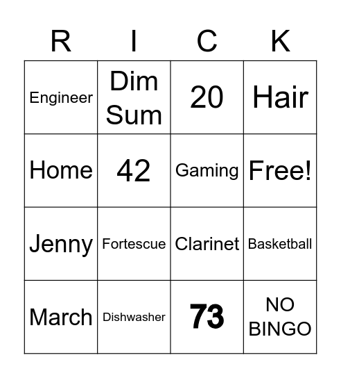 Rick Bingo Card