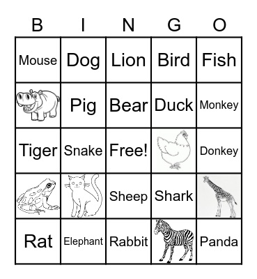 Animals Bingo Card