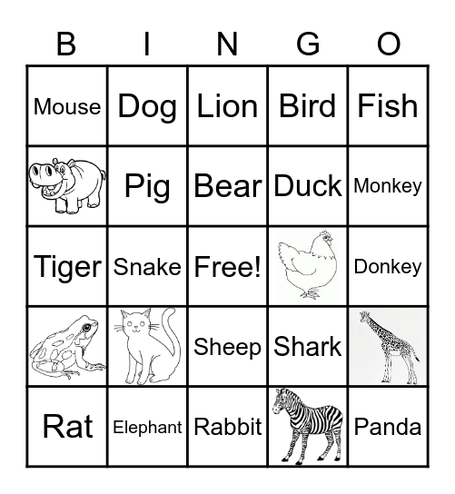Animals Bingo Card
