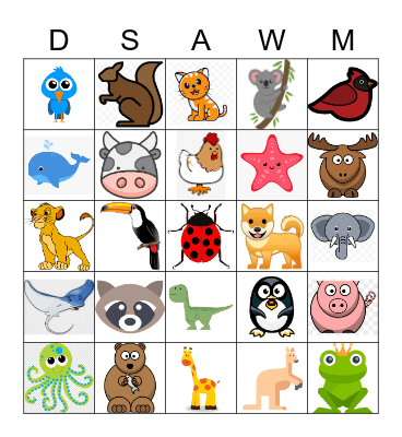 Animals Bingo Card