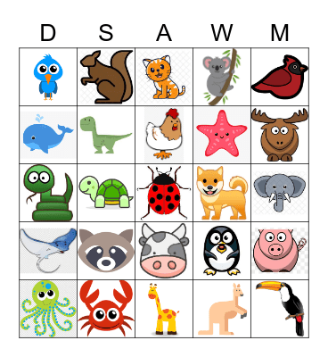 Animals Bingo Card