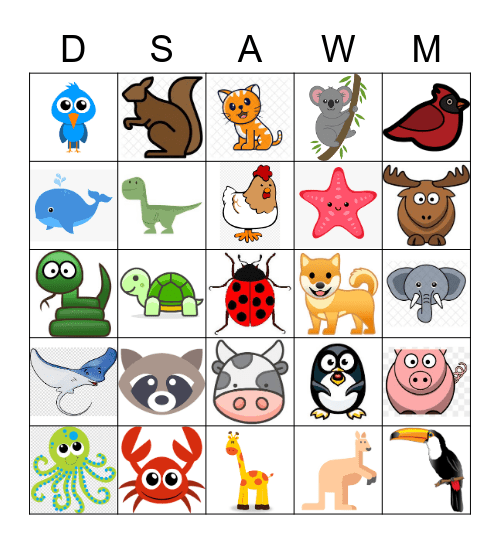 Animals Bingo Card