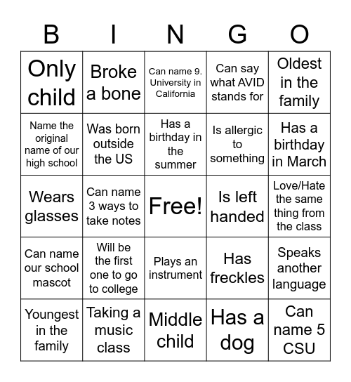 LP AVID  BINGO Card