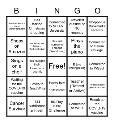Freedom School Fundraiser Bingo Card