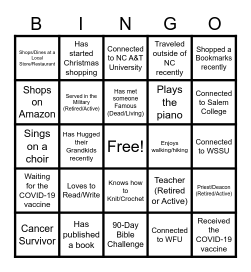 Freedom School Fundraiser Bingo Card