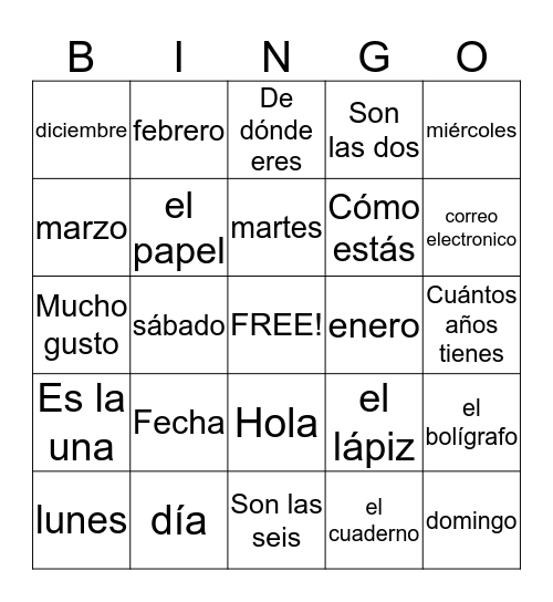 para empezar Bingo Card