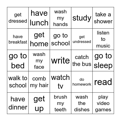 Daily Routine Bingo Card