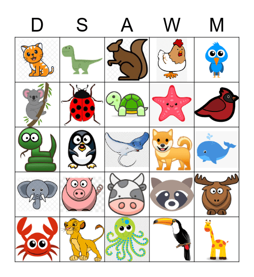 Animals Bingo Card