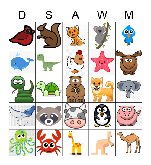 Animals Bingo Card