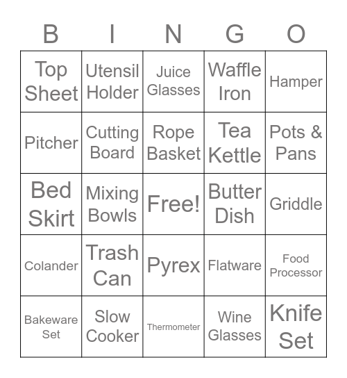 Clare's Shower Bingo Card