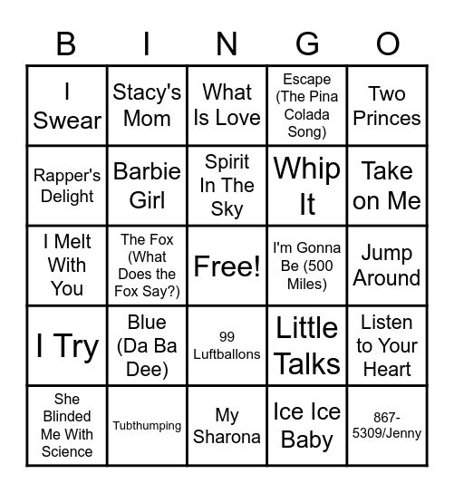 One-Hit Wonders Bingo Card