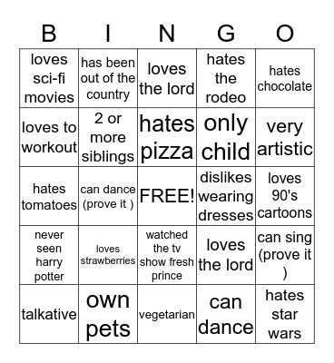 Get to know your sister  Bingo Card