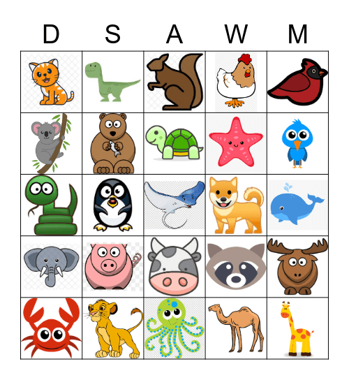 Animals Bingo Card