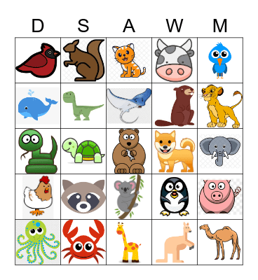 Animals Bingo Card