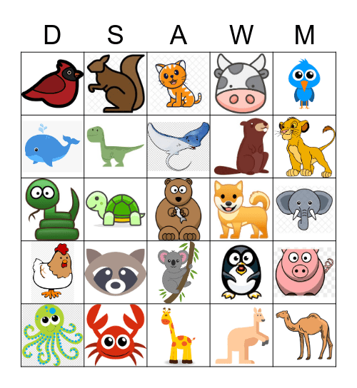 Animals Bingo Card