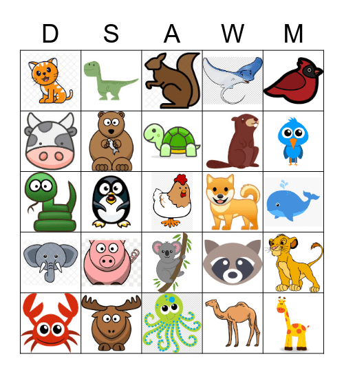 Animals Bingo Card