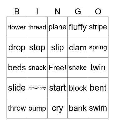 Consonant Clusters Bingo Card