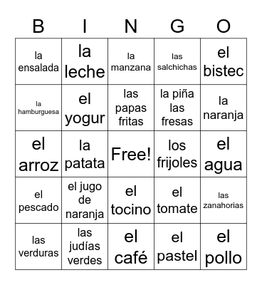 Las Comidas Bingo Card