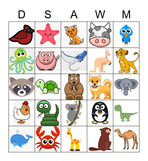 Animals Bingo Card