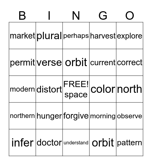 Unit 14 Bingo Card