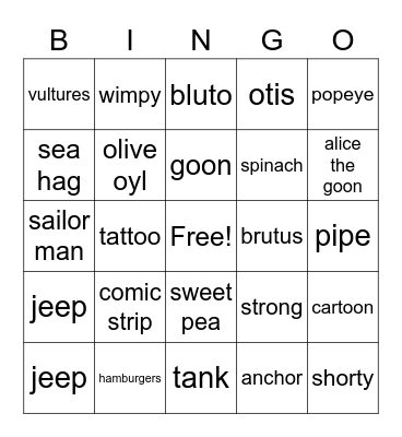 popeye Bingo Card
