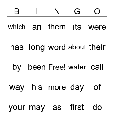 Sight Word 2 Bingo Card