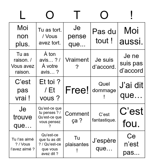 Loto De Conversation Bingo Card
