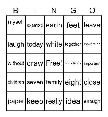 3rd Grade Sight Words Bingo Card