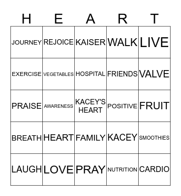 IT'A ALL ABOUT THE HEART Bingo Card