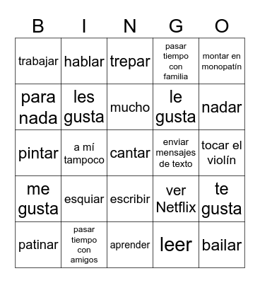 Las actividades Bingo Card